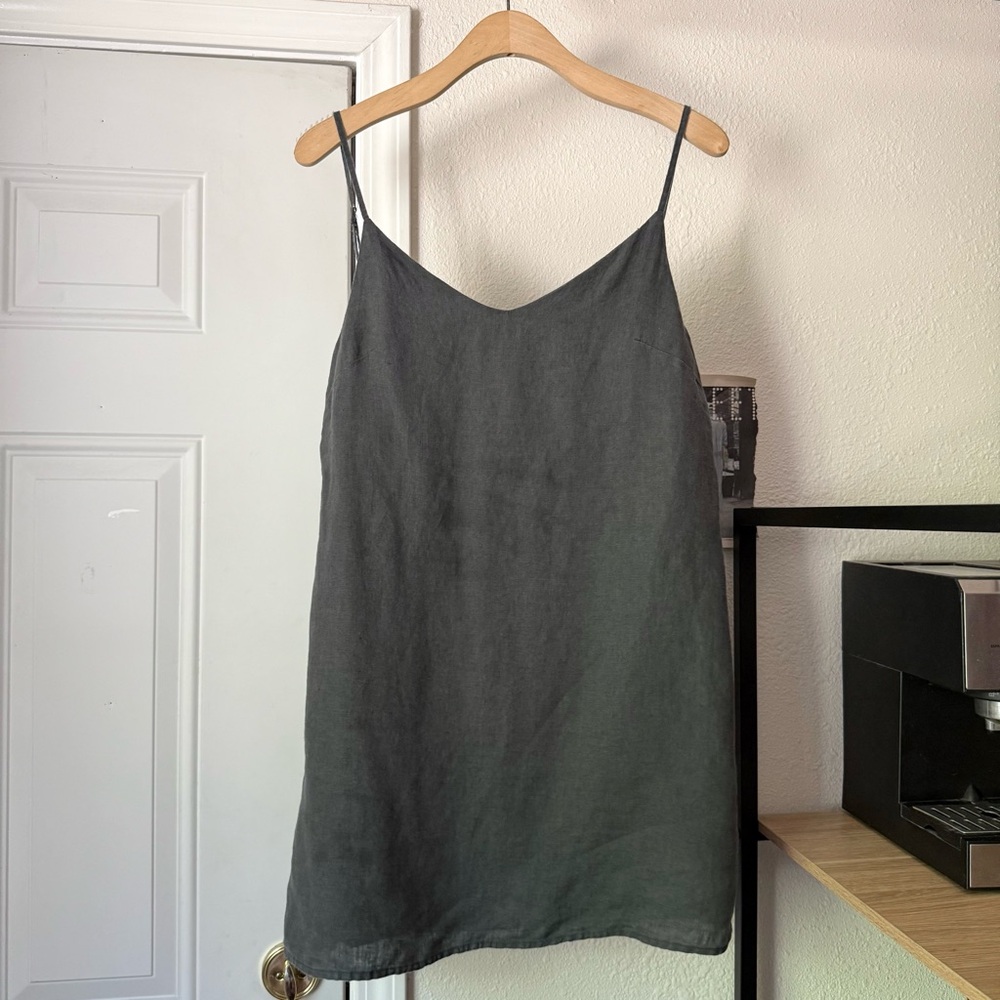 BED THREADS dark‎ grey charcoal linen sleep pajamas sleep slip mini dress